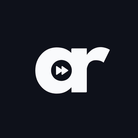 Ava Ramshaw logo. A conjoined lowercase a and r with a fast forward icon in the centre of the a. White on black background. Click to return to main page